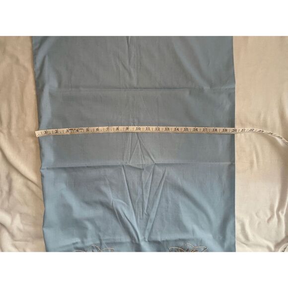 Handmade Powder Blue Pillowcase Set of Two, Flower Embroidery 20 x 32 Inches - Picture 3 of 6